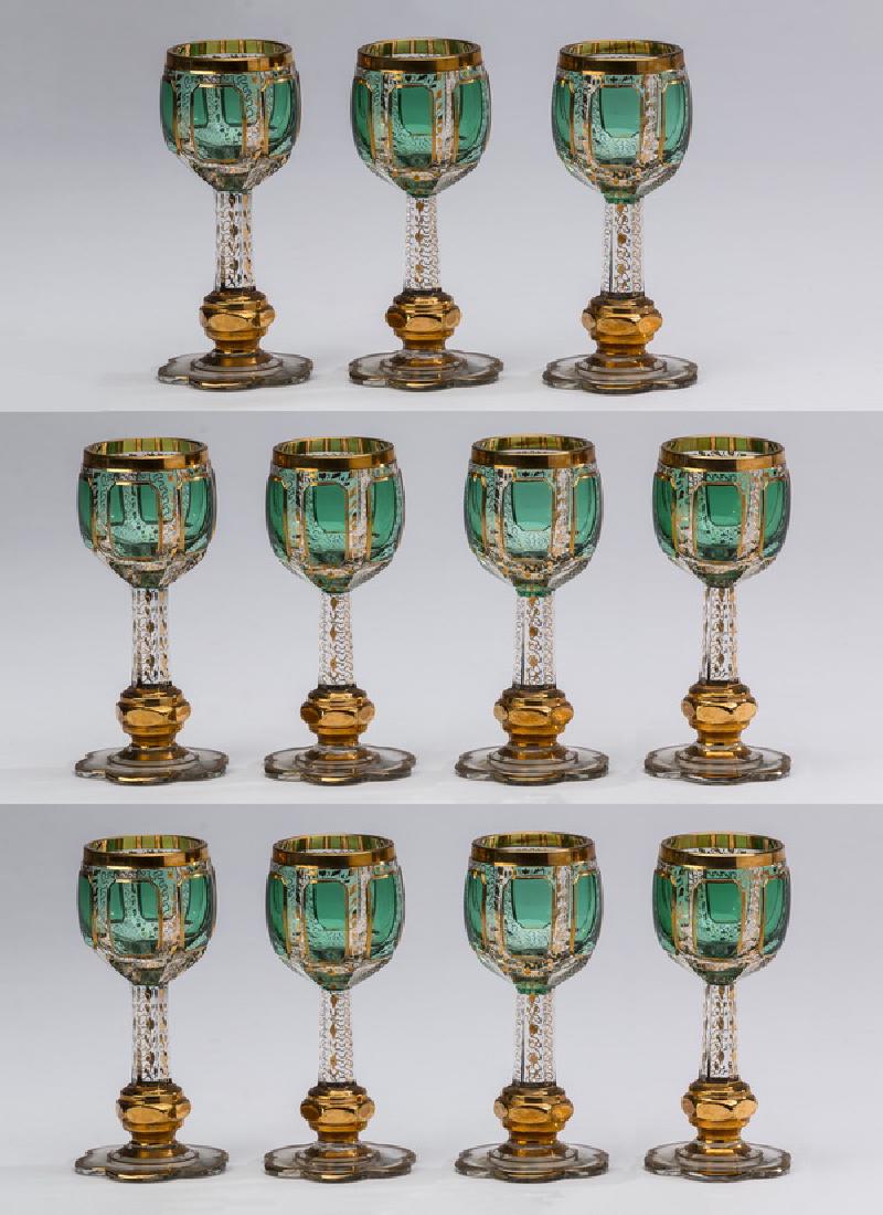 (11) Moser emerald & gilt cordial glasses, 4"h (1 of 3)