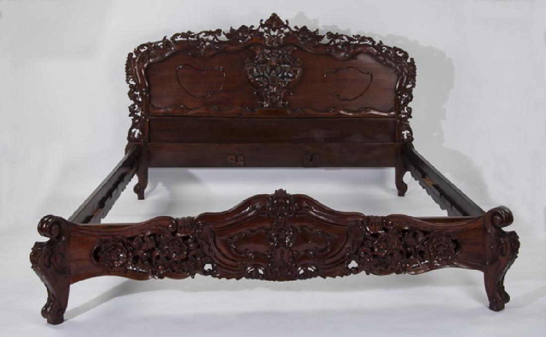 Rococo style carved mahogany king bedstead, 55"h. (1 of 6)