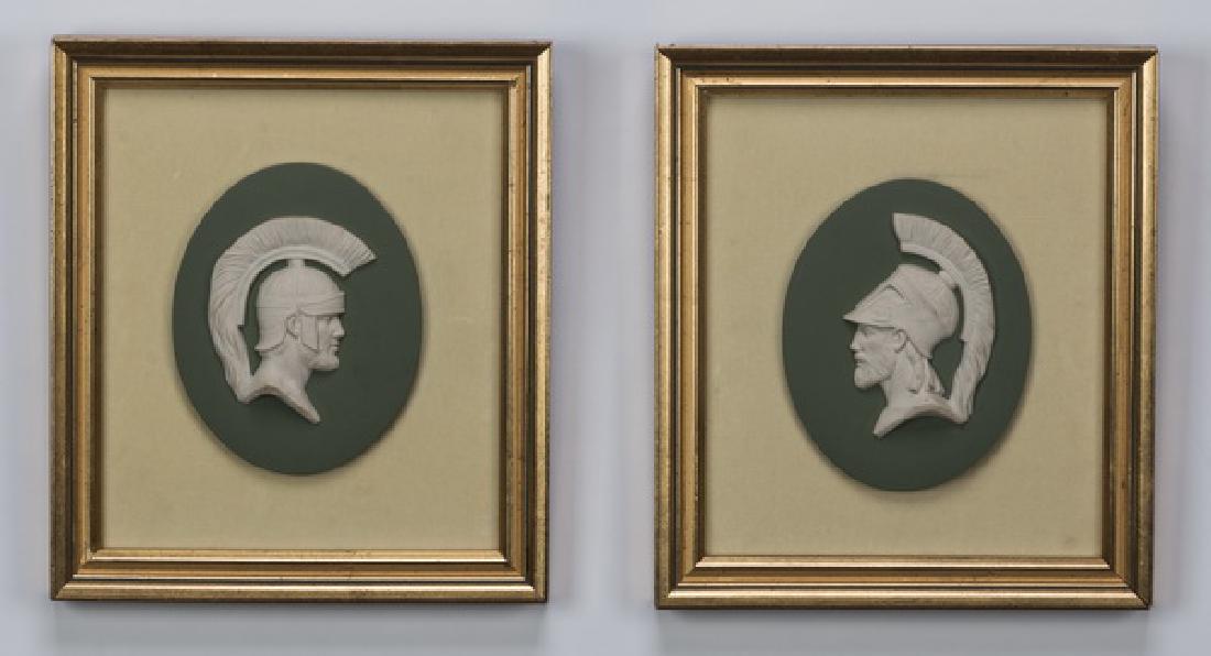 Pair of framed warrior bust jasperware plaques, 9"h (1 of 3)