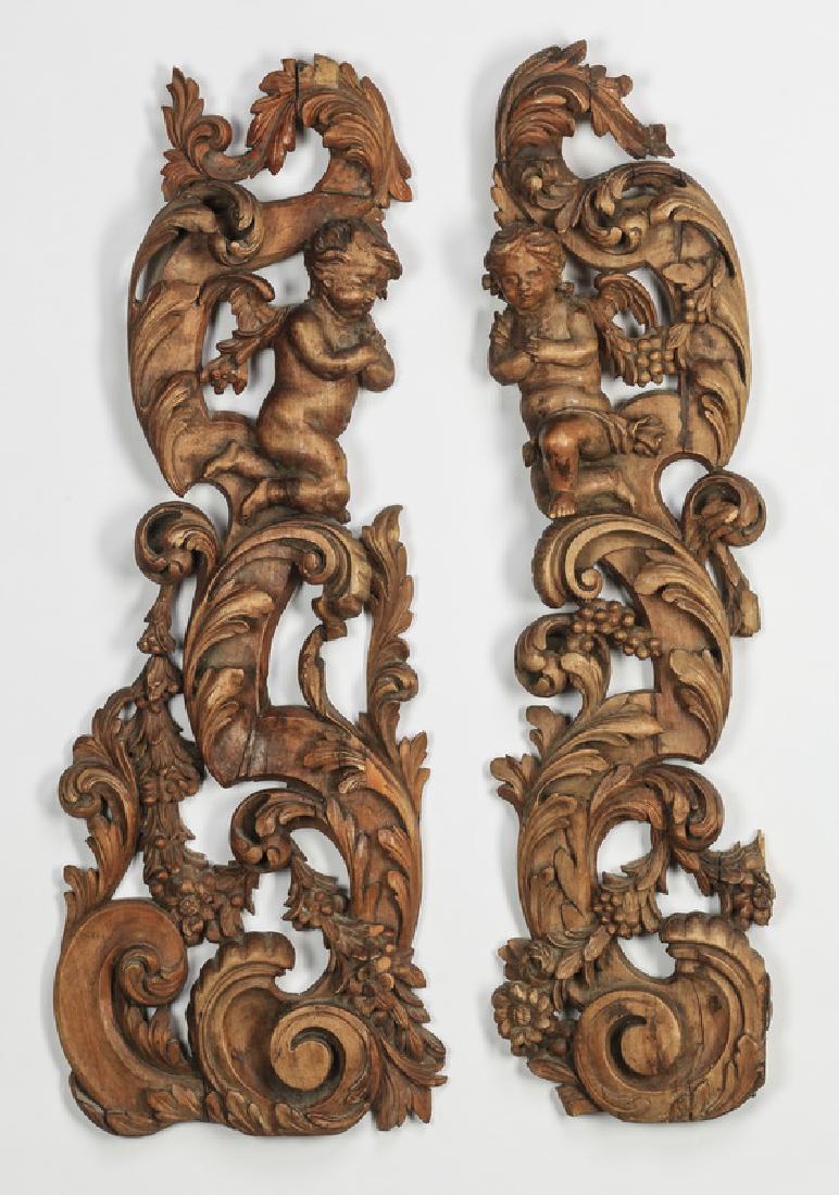 (2) 19th c. Italian wood carvings of putti (1 of 2)