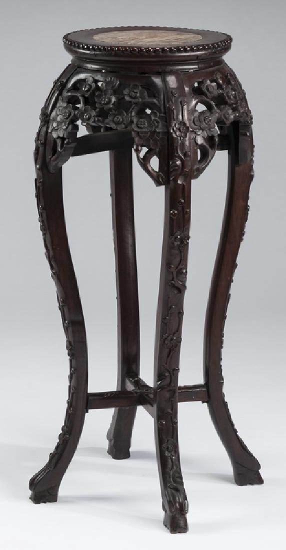 Chinese carved plant stand with marble top (1 of 3)