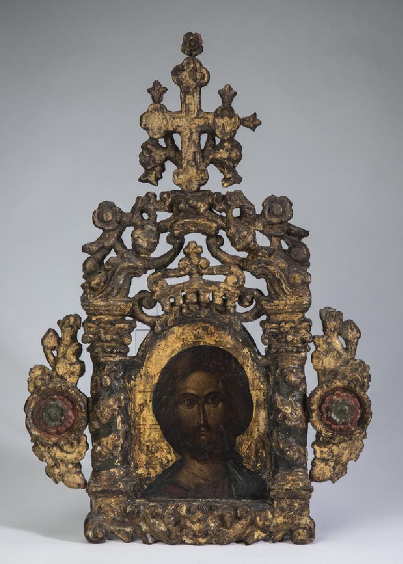 18th c. Greek Orthodix icon of Christ, 20"h (1 of 3)