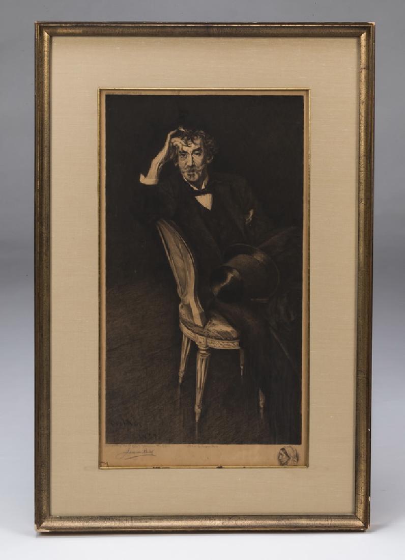 J. Reich etching of Whistler portrait after Boldini: Jacques Reich (American, born Hungary, 1852-1923) after Giovanni Boldini (Italian, 1842-1931), etching on paper titled 'Portrait of Whistler,' 1916, depicting the artist James McNeill Whistler seated