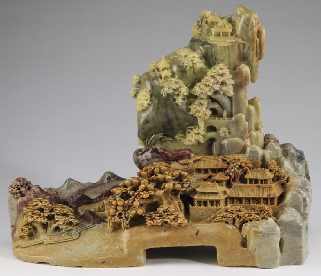 Chinese Xiuyan jade landscape carving, 10"h (1 of 5)