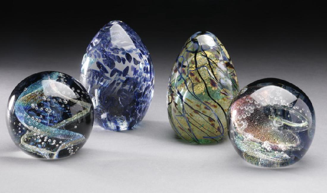 (4) Signed art glass paperweights, Lazer and Karg (1 of 2)