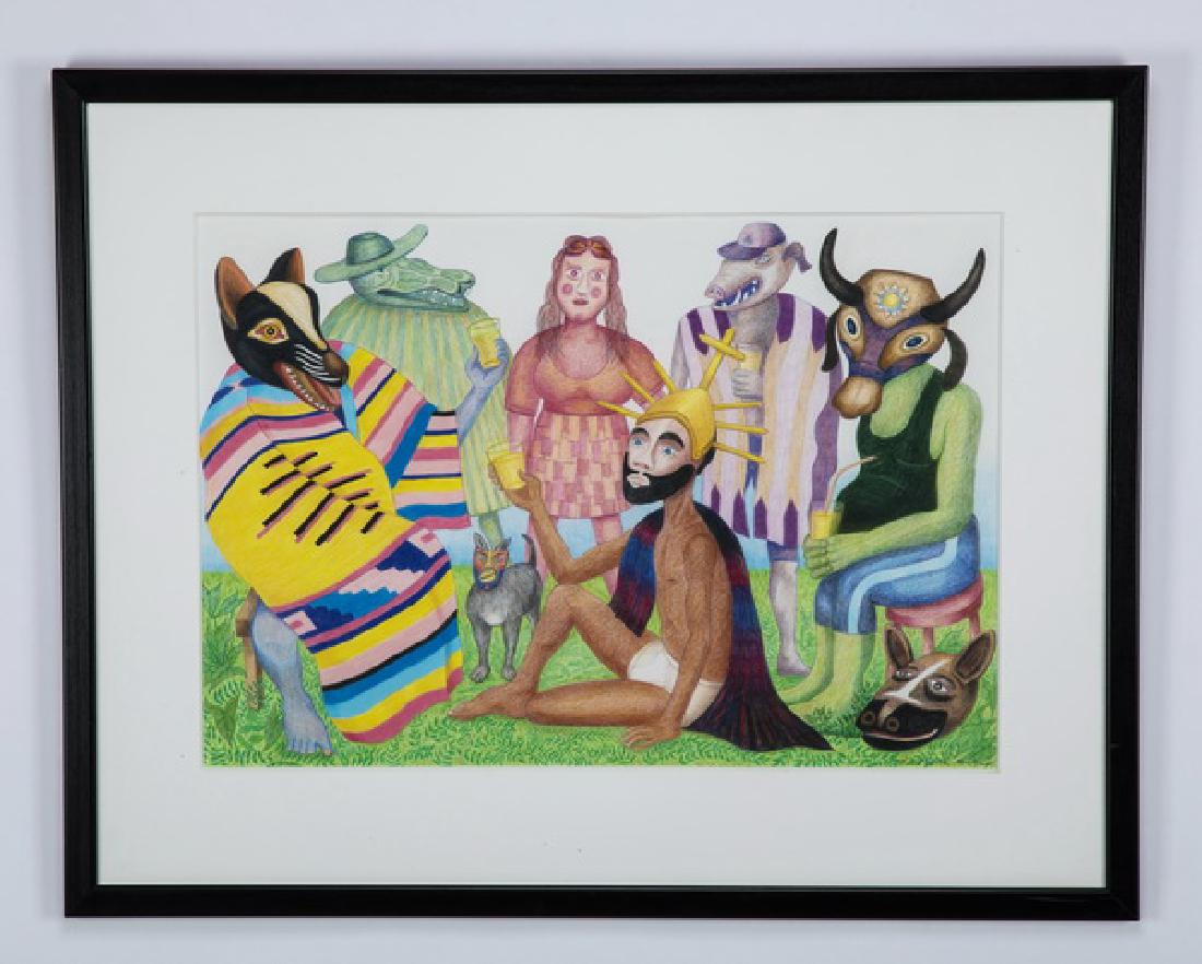 Edwin Treitler drawing of Mexican carnival revelers (1 of 3)
