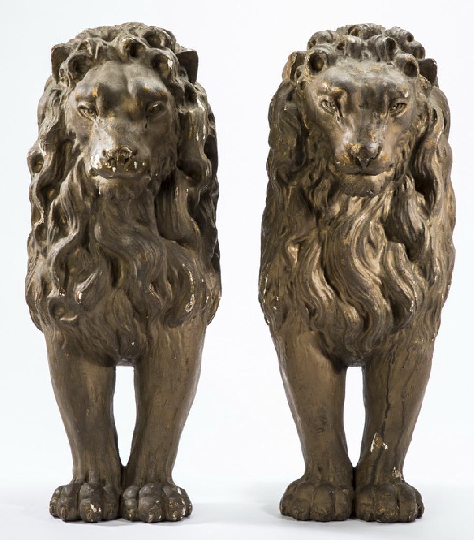 (2) 19th c.giltwood architectural lion term figures (1 of 3)