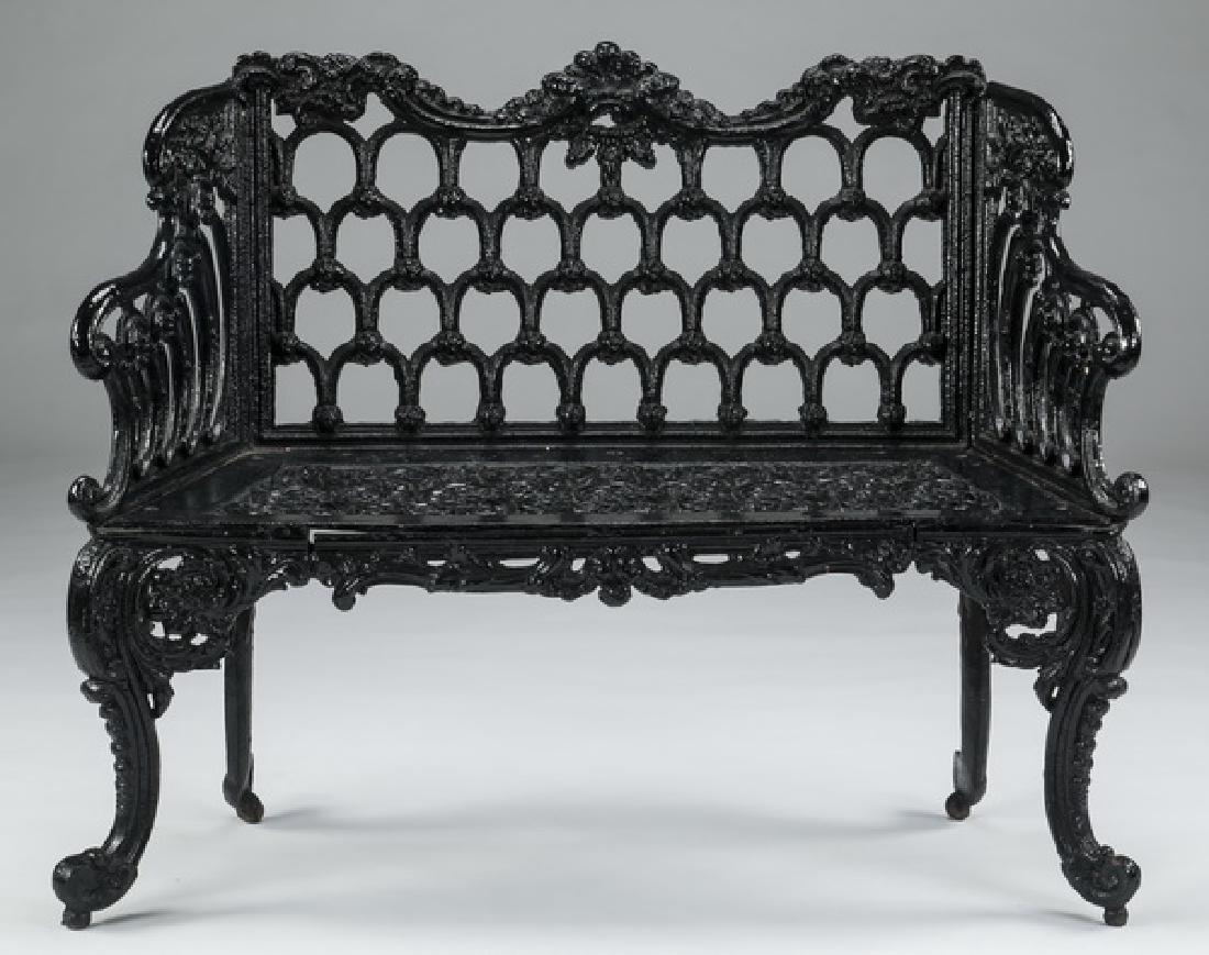 Rococo style painted cast iron garden settee, 44"w (1 of 3)