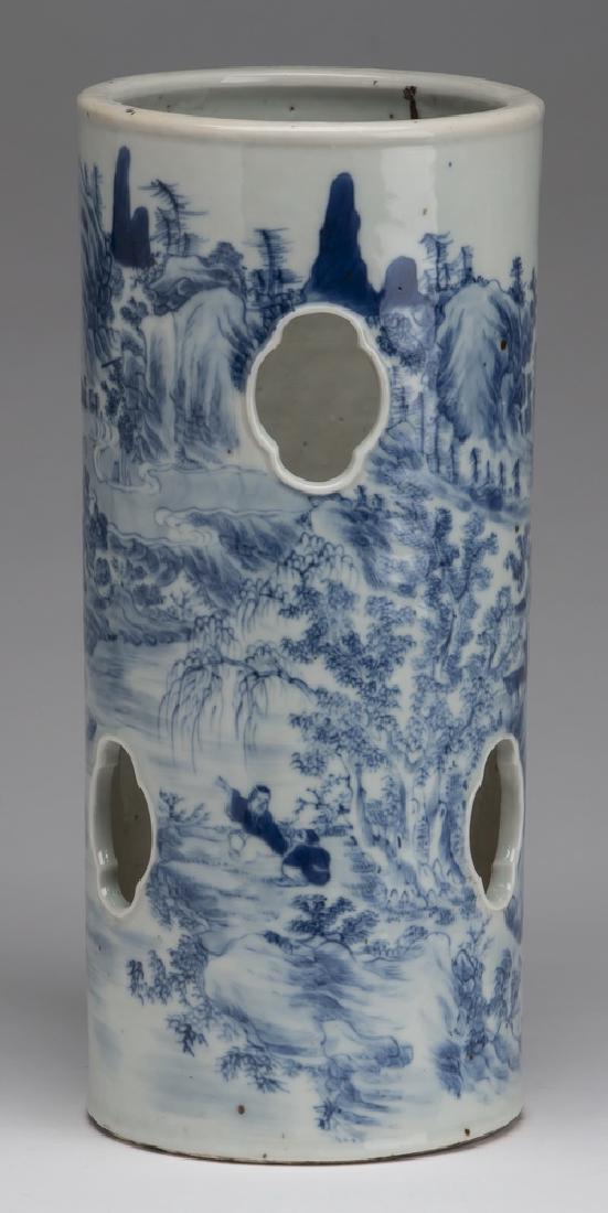 Chinese blue and whte hat stand, 12"h (1 of 6)