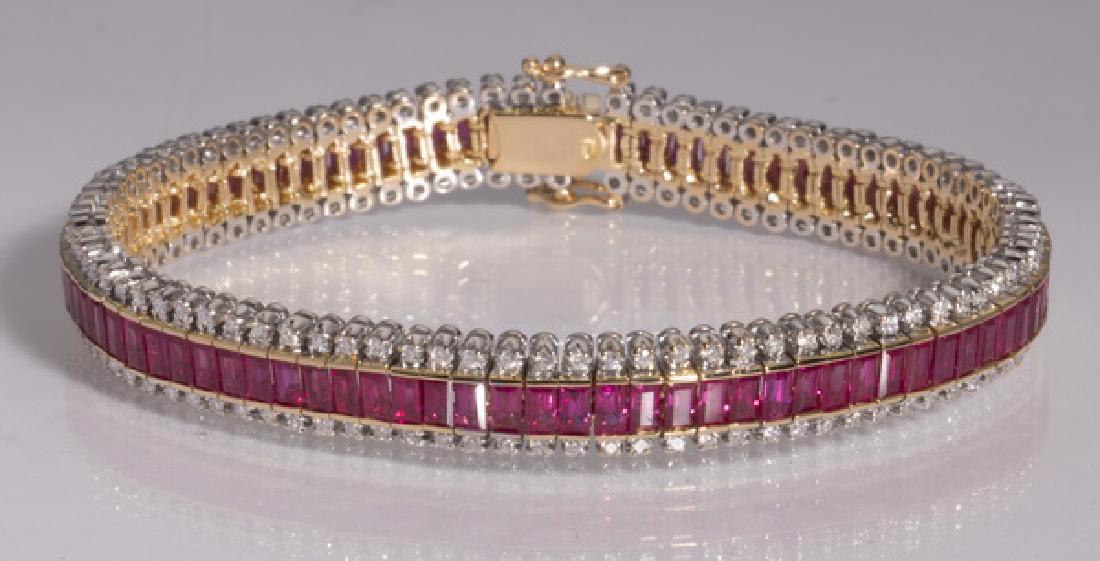 Ruby, diamond, & 18k gold line bracelet, 7"l (1 of 4)