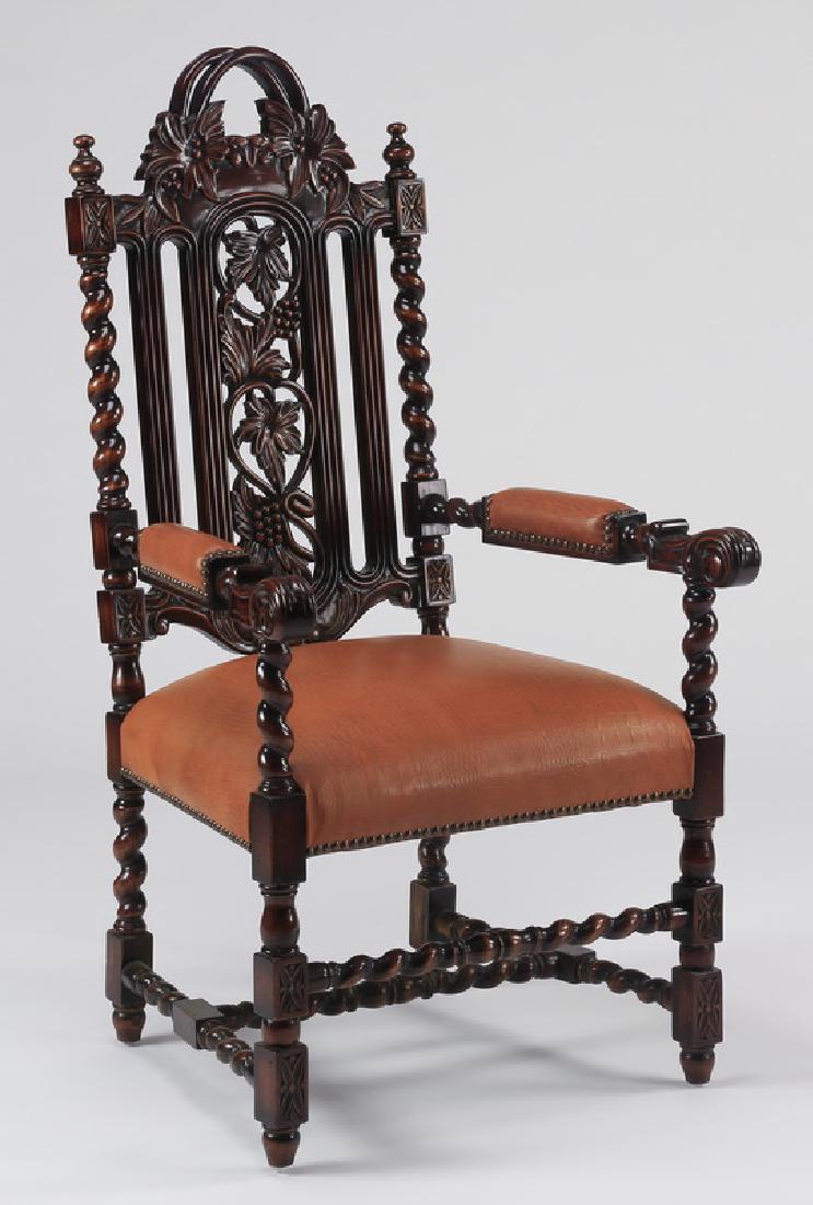 Carved Italian style armchair, in leather (1 of 4)