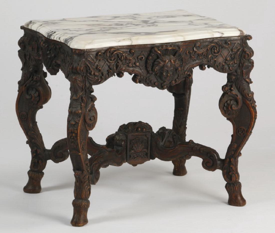 19th c. Belgian carved oak marble top side table (1 of 4)