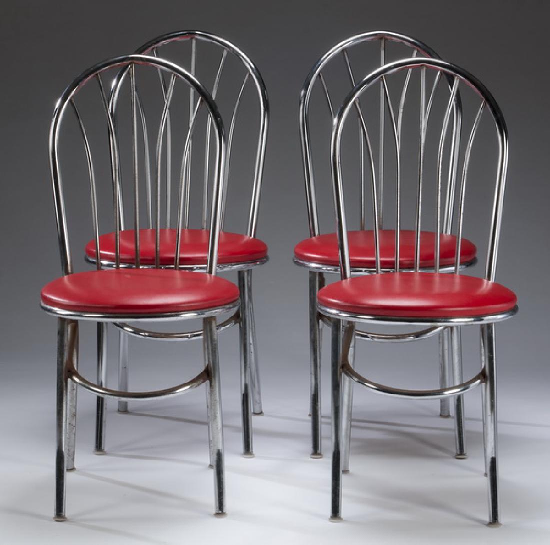 Set of (4) retro chrome & red vinyl diner chairs (1 of 3)