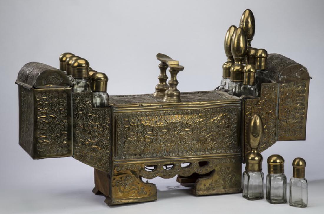 Early 20th c.Turkish brass shoeshine box w/ bottles (1 of 5)