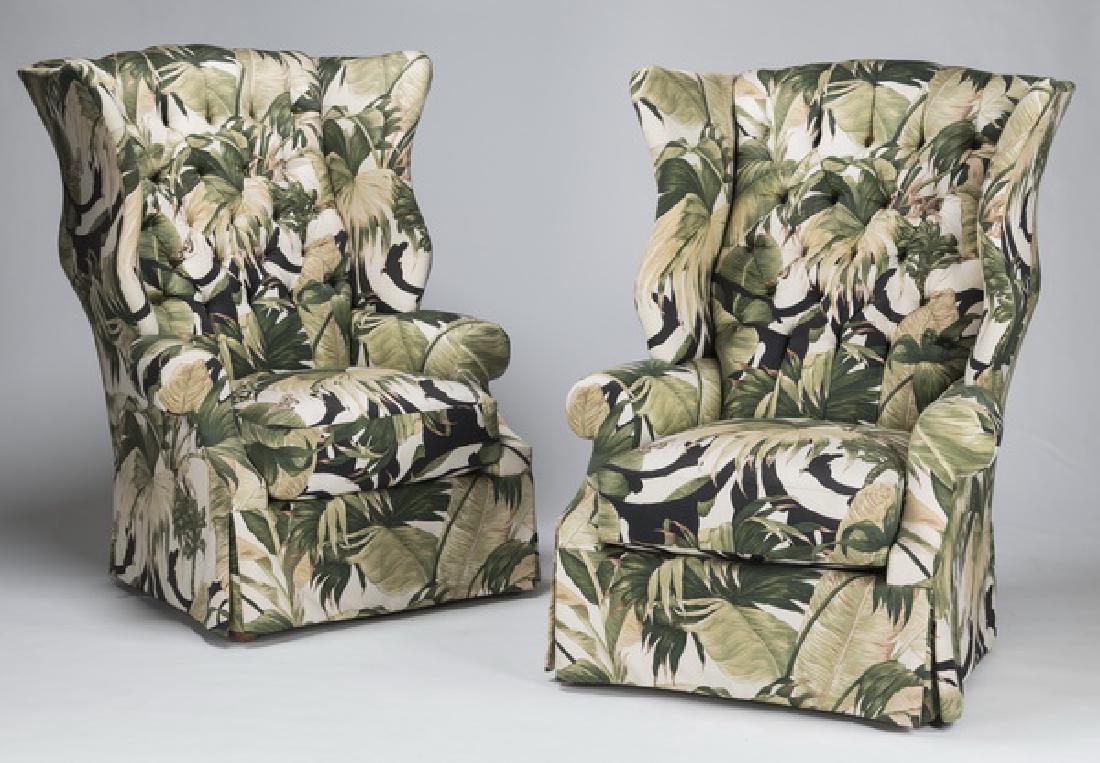 (2) Henredon wingback armchairs w/ palm upholstery (1 of 4)