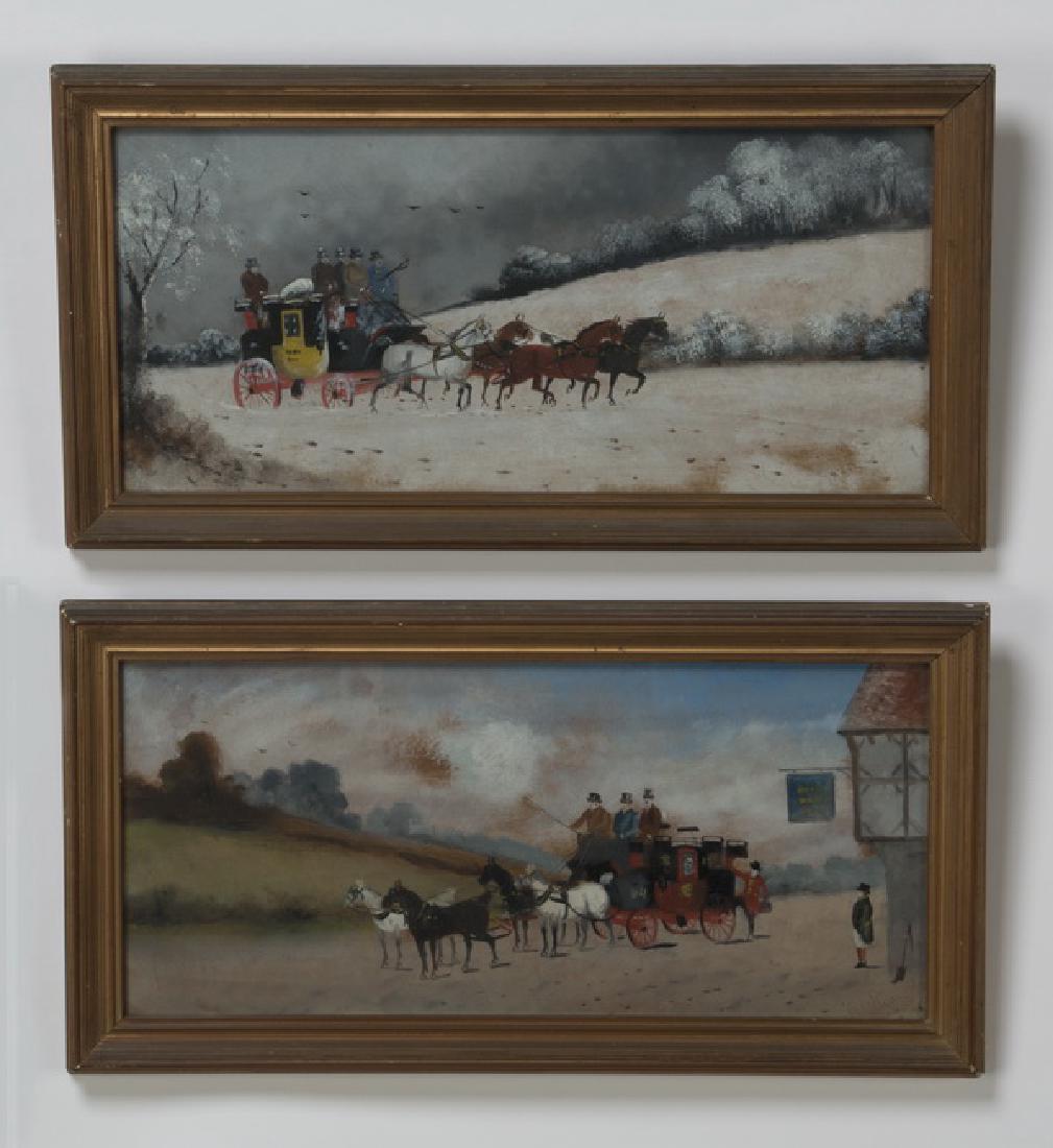 (2) Early 20th c. paintings of stagecoaches (1 of 3)