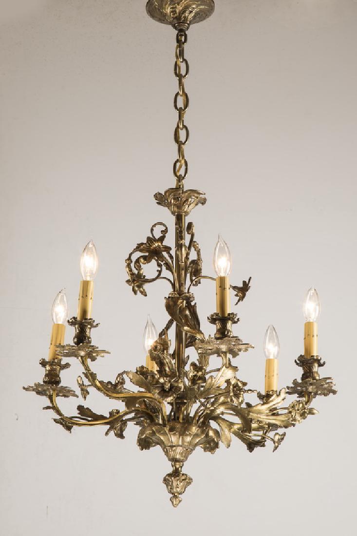 Foliate gilt bronze 6-arm chandelier, 38"h (1 of 4)