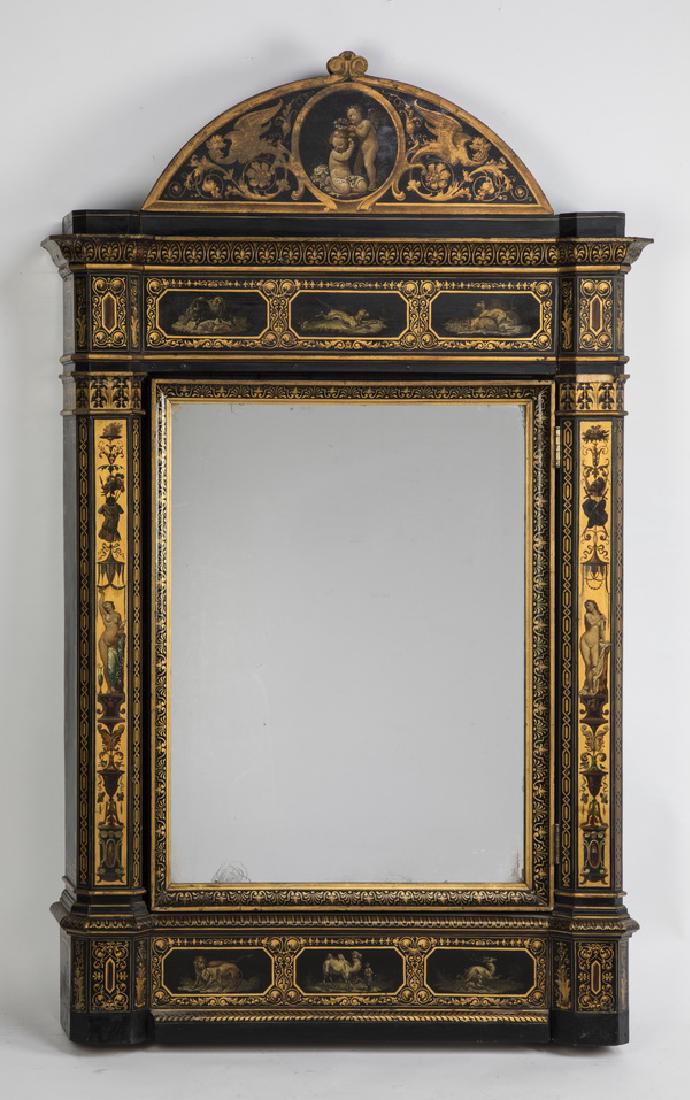 Early 20th c. paint decorated mirrored wall cabinet (1 of 5)