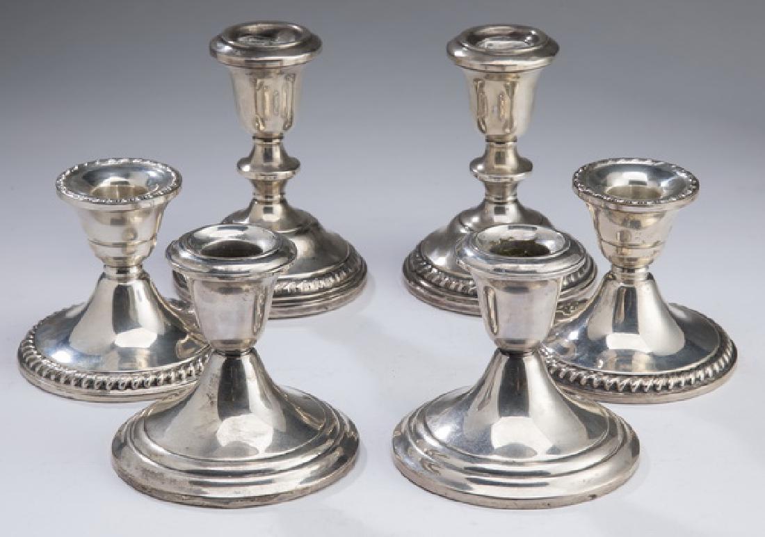 Three pairs sterling silver candlesticks, 5"h (1 of 2)