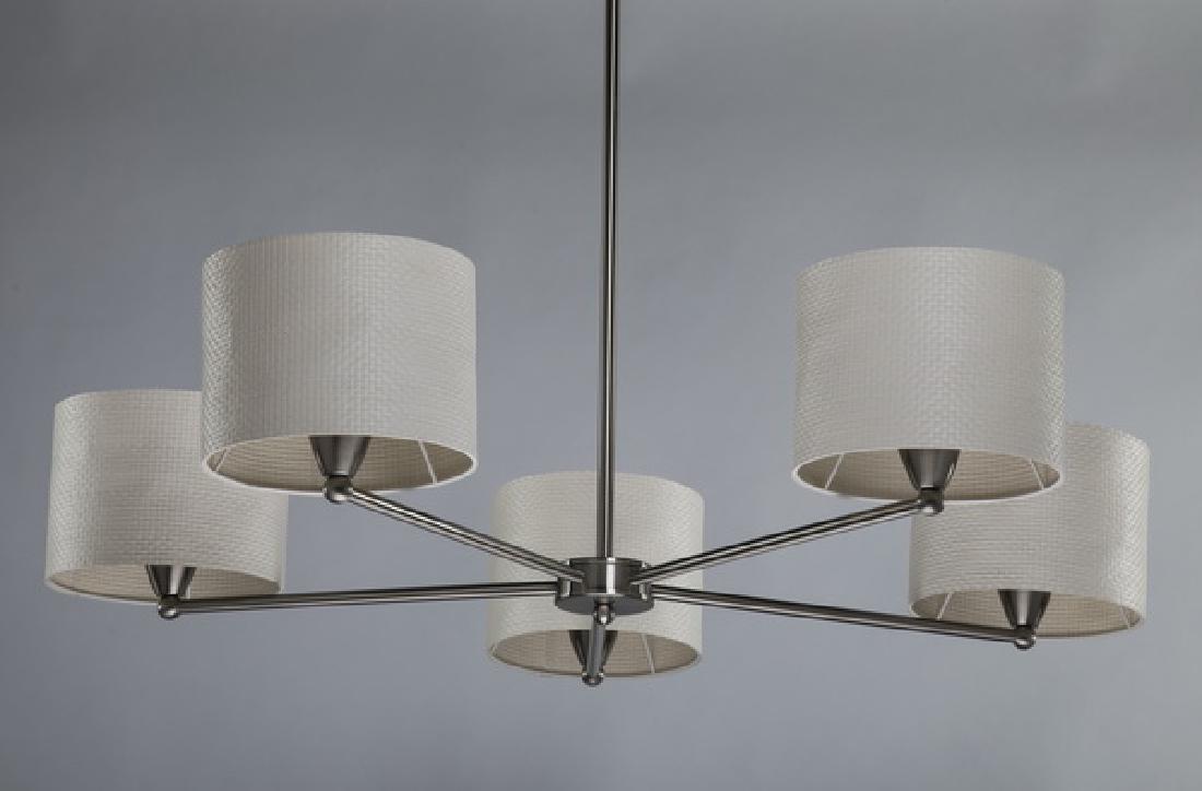 Starburst chandelier w/ white basketweave shades, 44" (1 of 2)