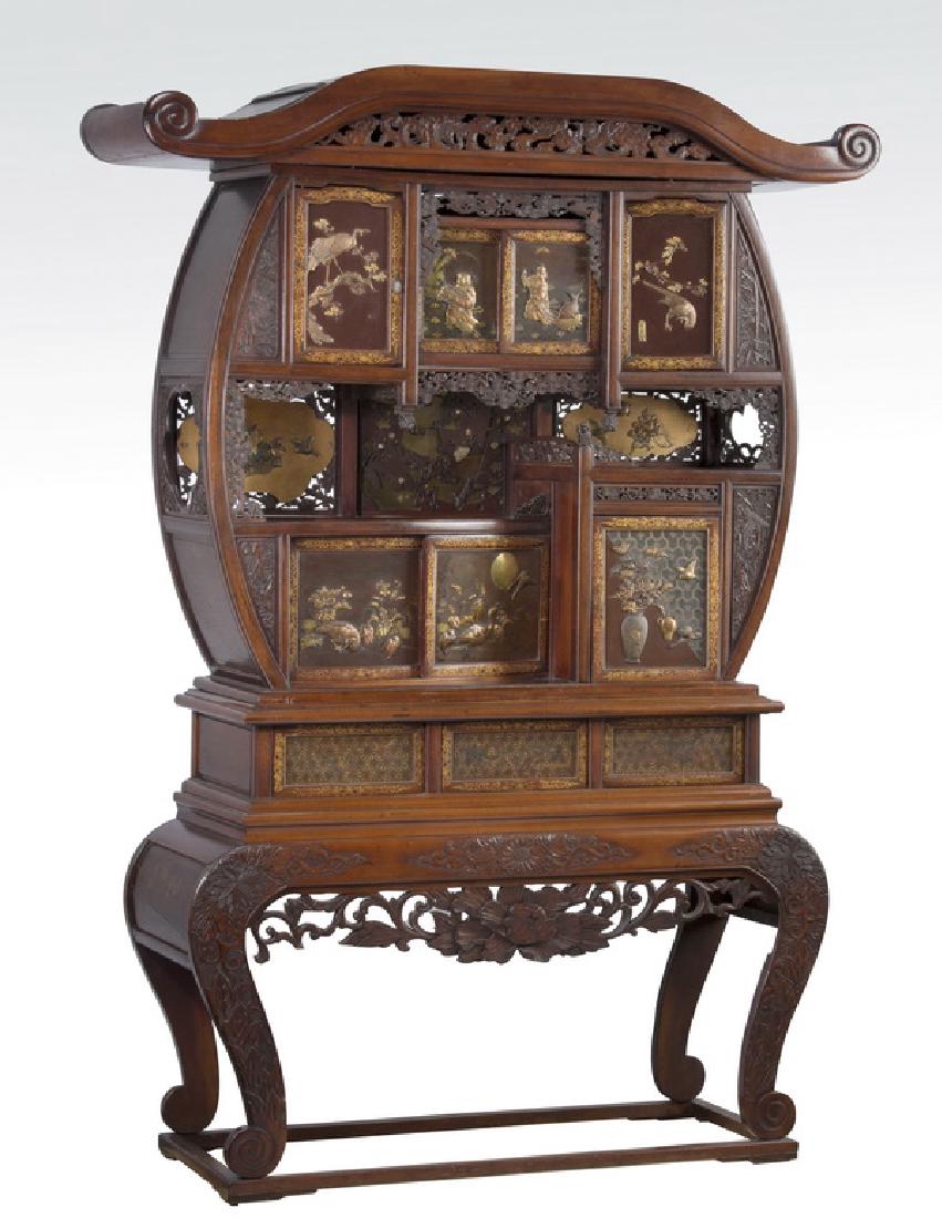 Signed and inlaid Japanese Shibayama cabinet, 74"h (1 of 10)