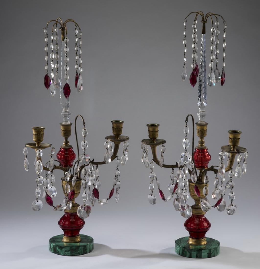 (2) Victorian crystal & malachite girandoles (1 of 3)