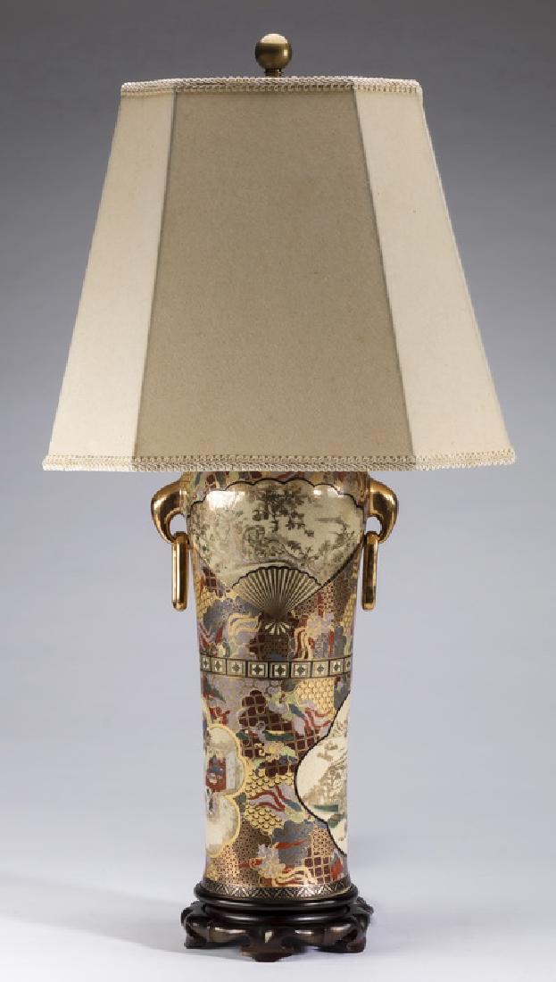 Japanese Kutani style table lamp w/ landscapes, 31"h (1 of 1)