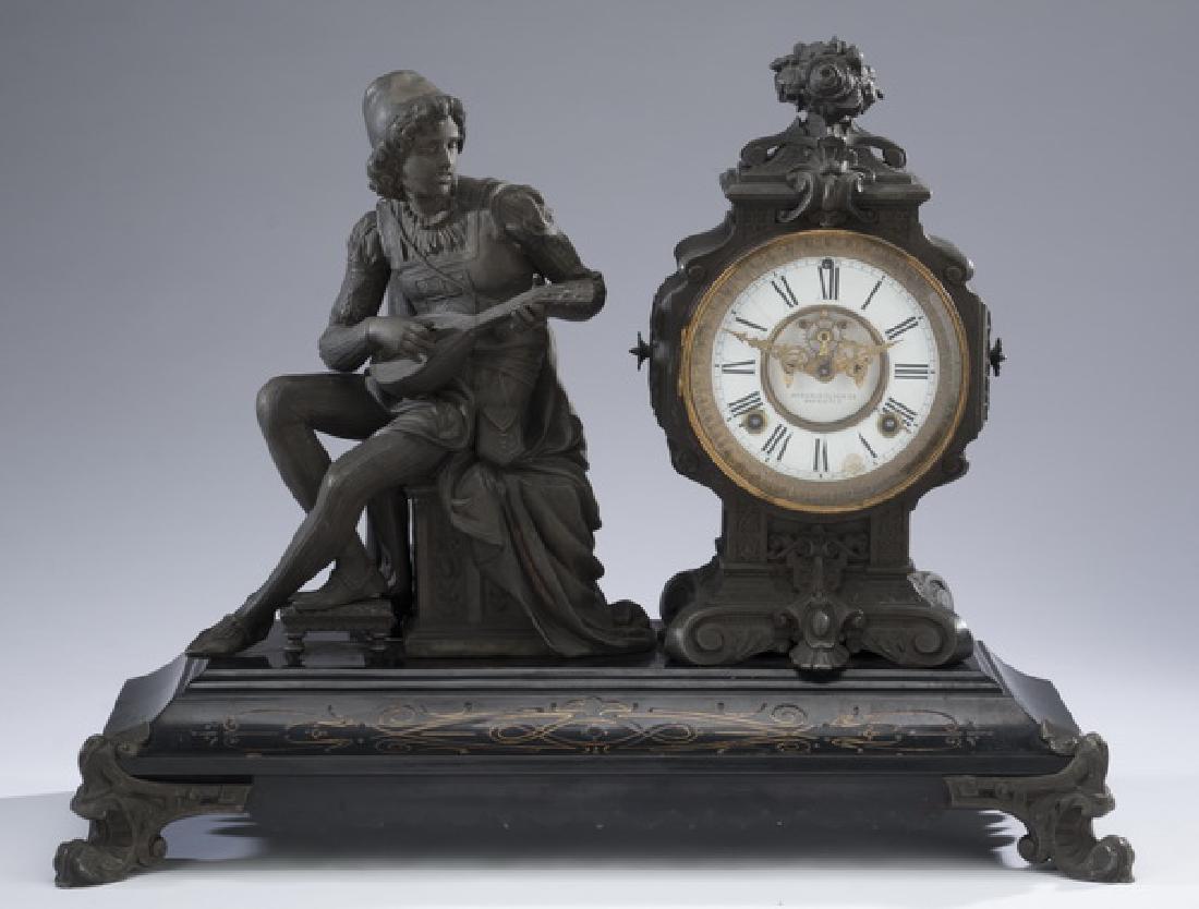 Ansonia patinated metal and marble mantel clock (1 of 5)