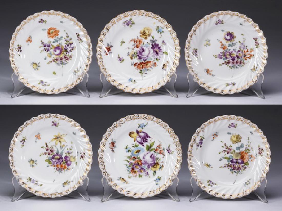 (6) German Dresden floral porcelain plates, marked (1 of 5)