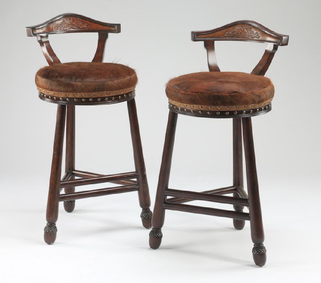 Hair on hide upholstered bar stools, 41"h (1 of 2)