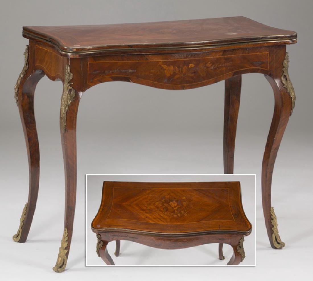 Louis XV style marquetry inlaid games table, 30"h (1 of 4)