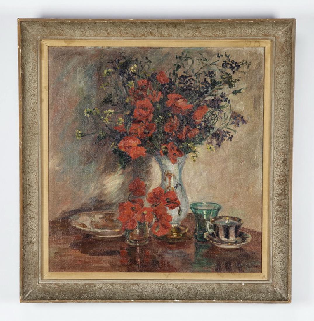 Alice B. Chittenden signed O/c of poppies & teacups (1 of 4)