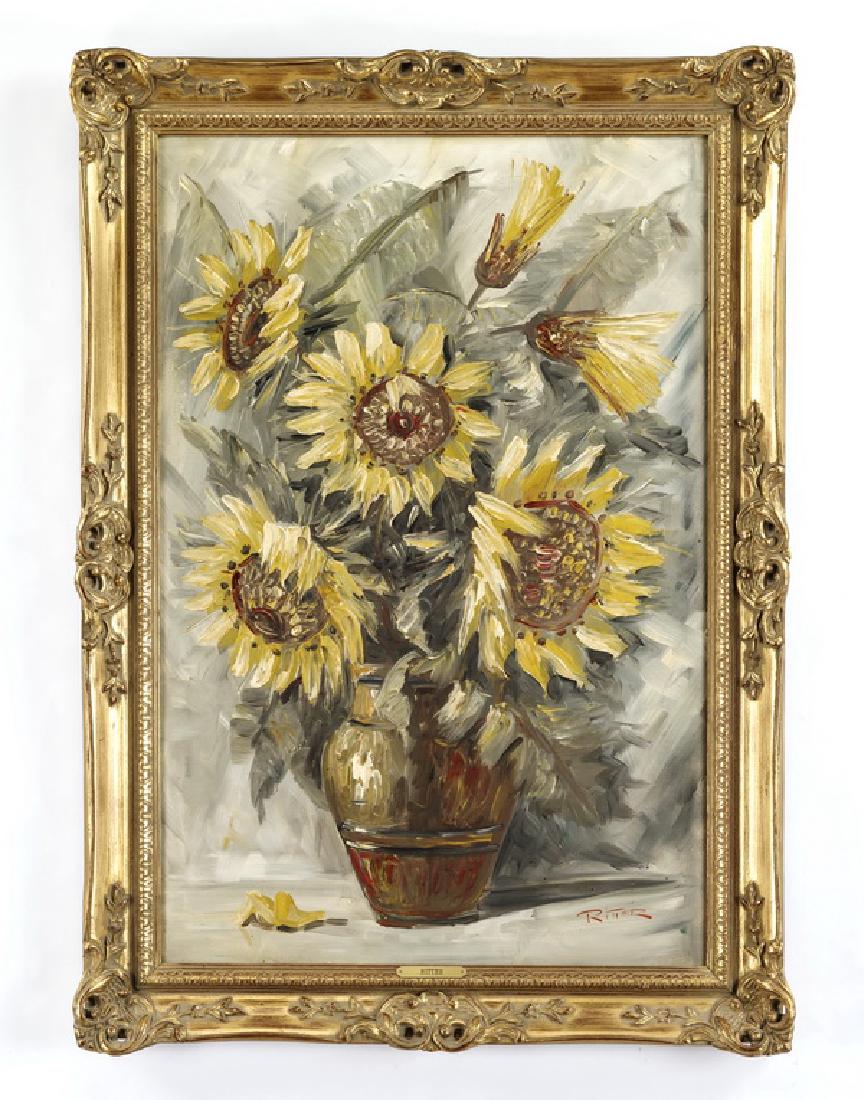Leo Ritter signed O/c still life of sunflowers
