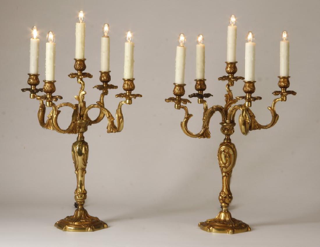 (2) Early 20th c.gilt bronze 5-light candelabra, 24"h (1 of 3)