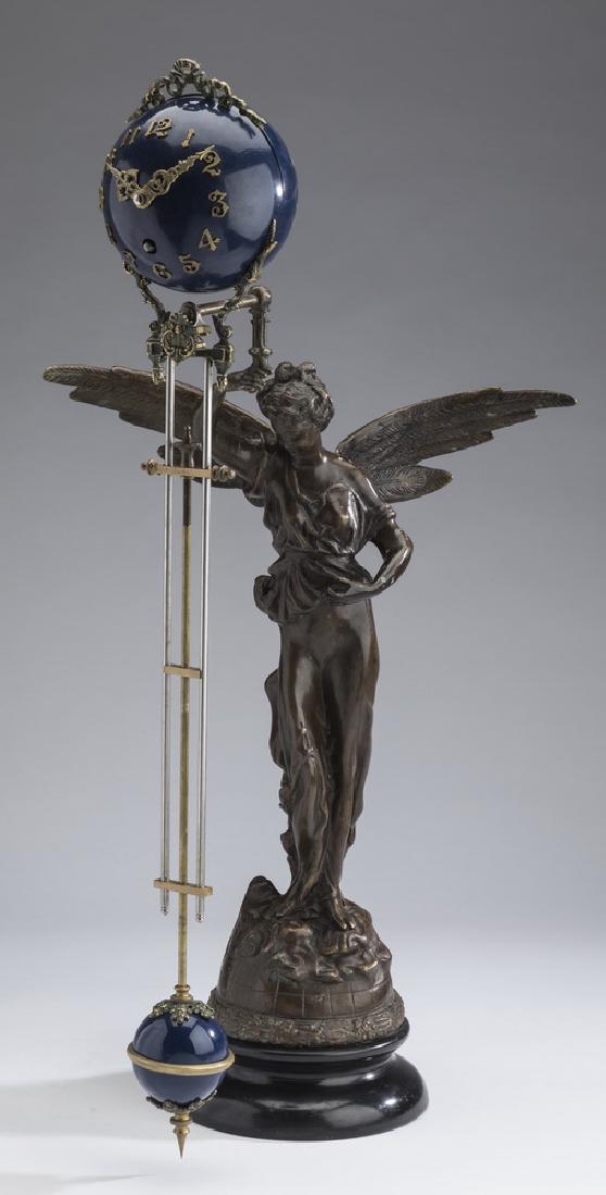 Empire style brass swinger clock, 27"h (1 of 3)