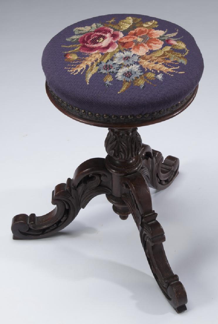 Renaissance Revival piano stool w/ needlepoint (1 of 3)