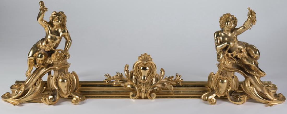 Louis XVI style dore bronze chenets & fender 50"w (1 of 5)