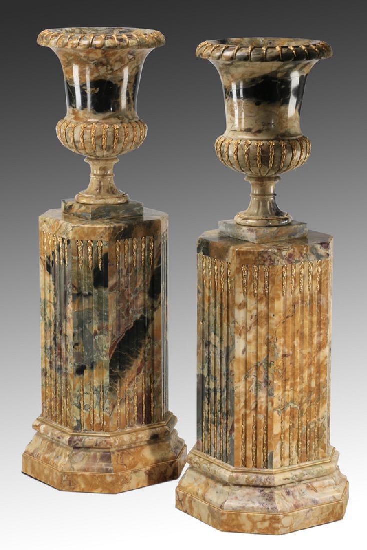 Italian gilt bronze mounted marble urns, pedestals (1 of 8)