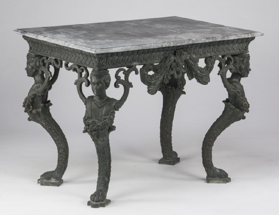 Patinated bronze marble top table, 37"w (1 of 4)