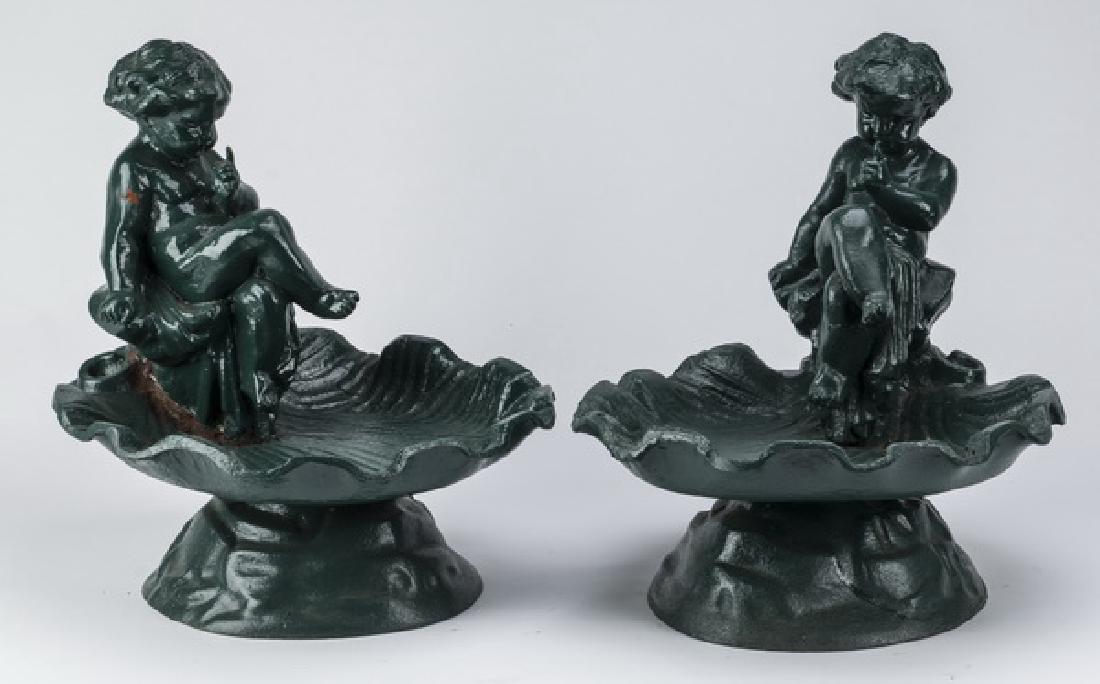 (2) Figural putti cast iron birdbaths, 15"h (1 of 2)