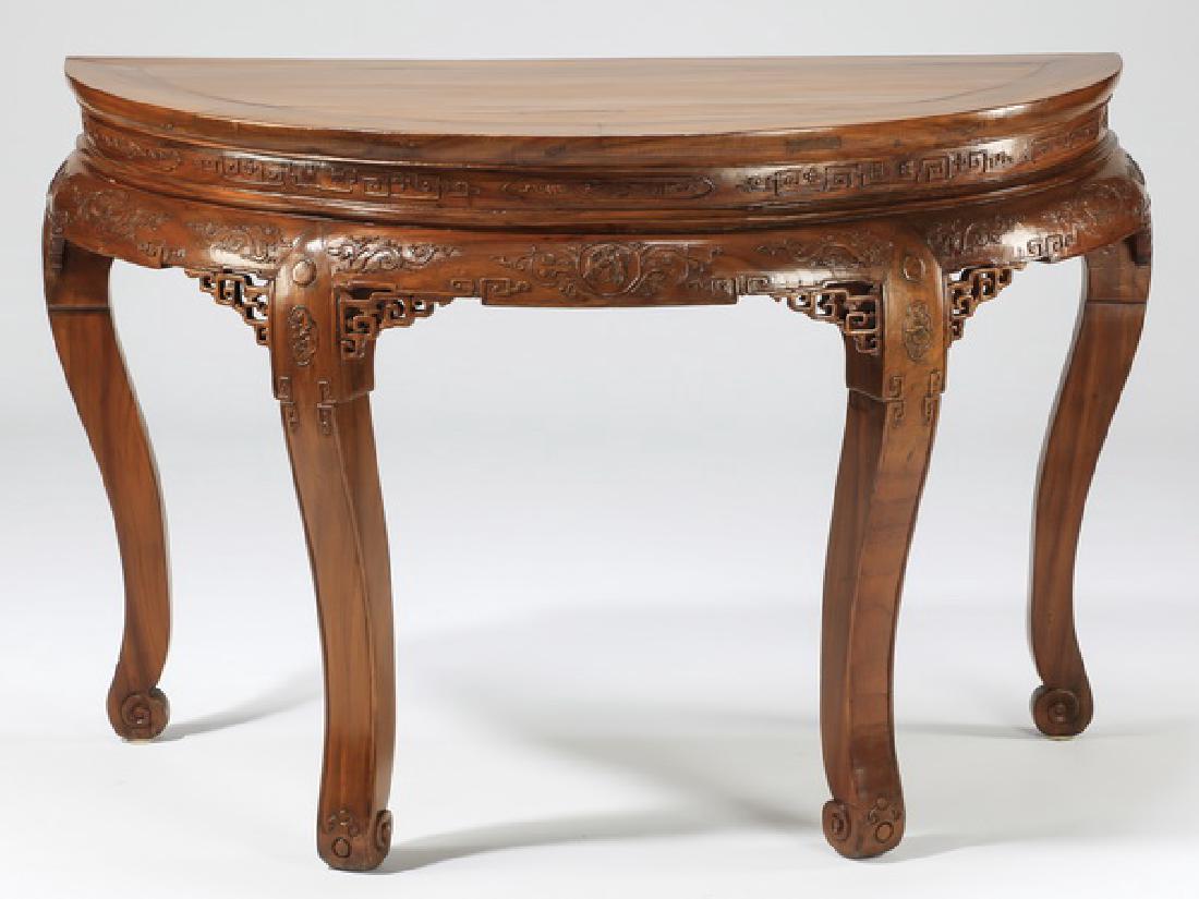 Chinese carved demi-lune console, 51"w (1 of 3)