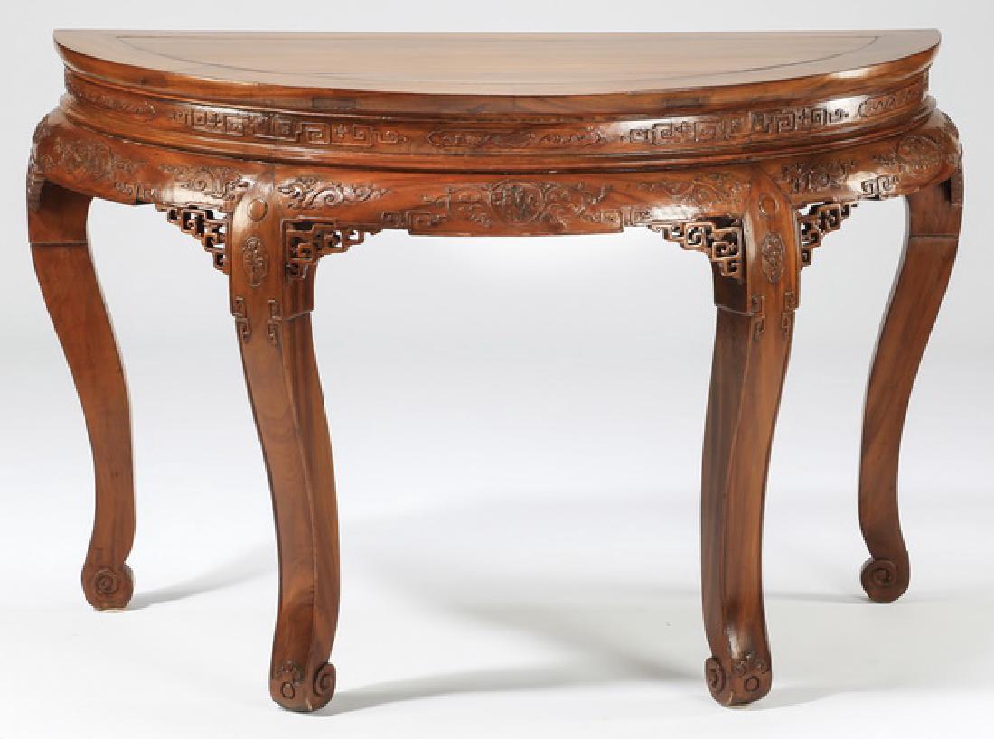 Chinese carved demi-lune console, 51"w (1 of 3)