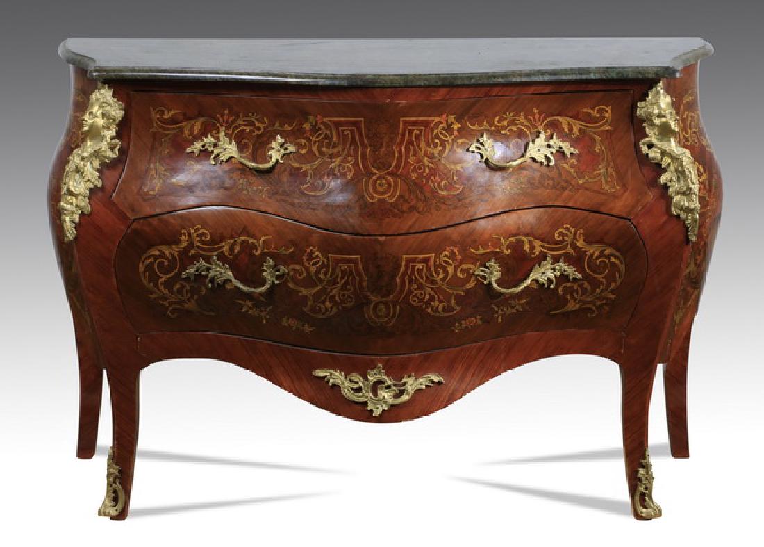 Marquetry inlaid marble top 2-drawer commode (1 of 3)