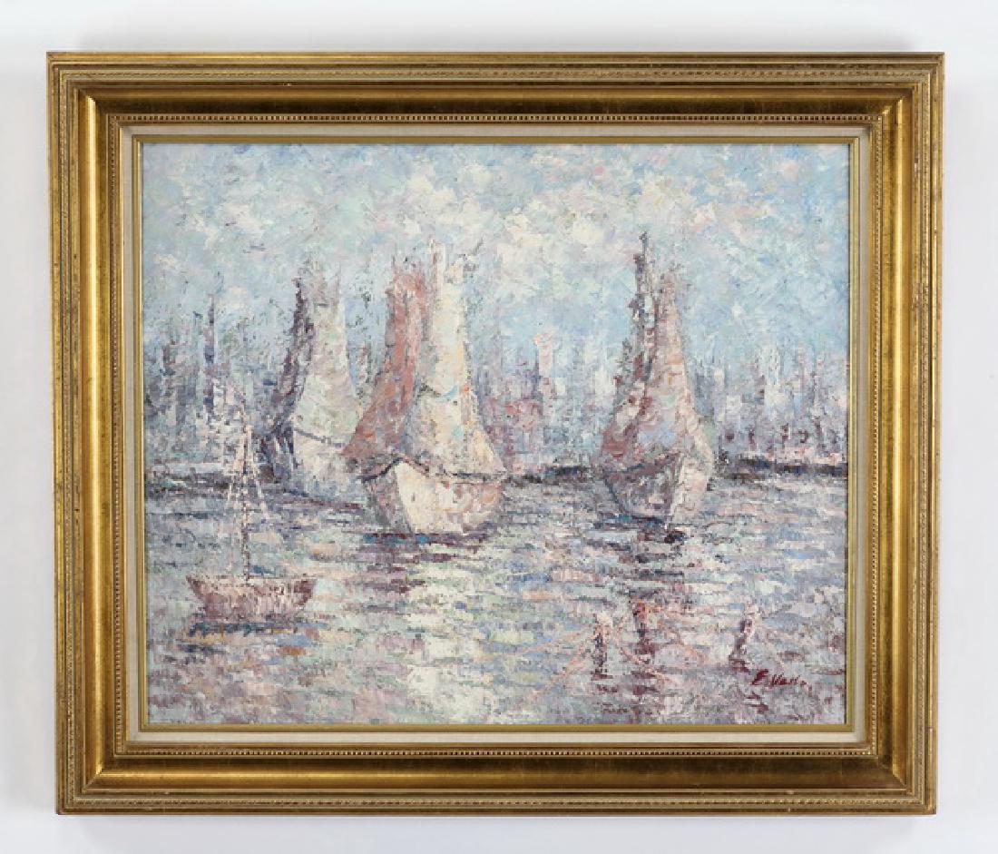 20th c. Impressionist style O/c of sailboats, signed (1 of 3)