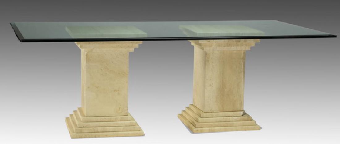 Double pedestal glass top dining table, 84"l (1 of 1)