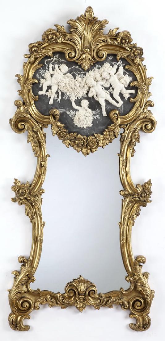 Rococo style gilt pier mirror with putti, 61" (1 of 6)
