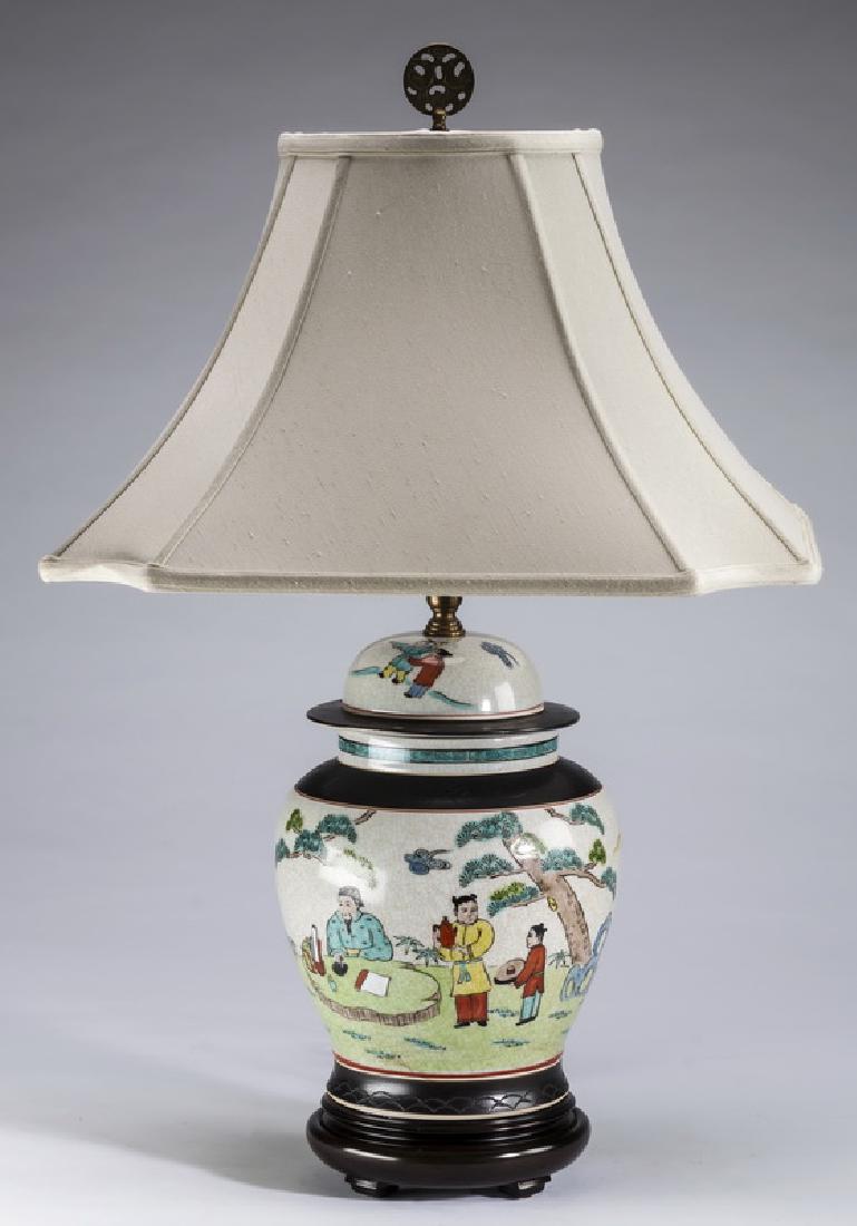Chinese lidded jar mounted as a lamp, 30"h. (1 of 1)