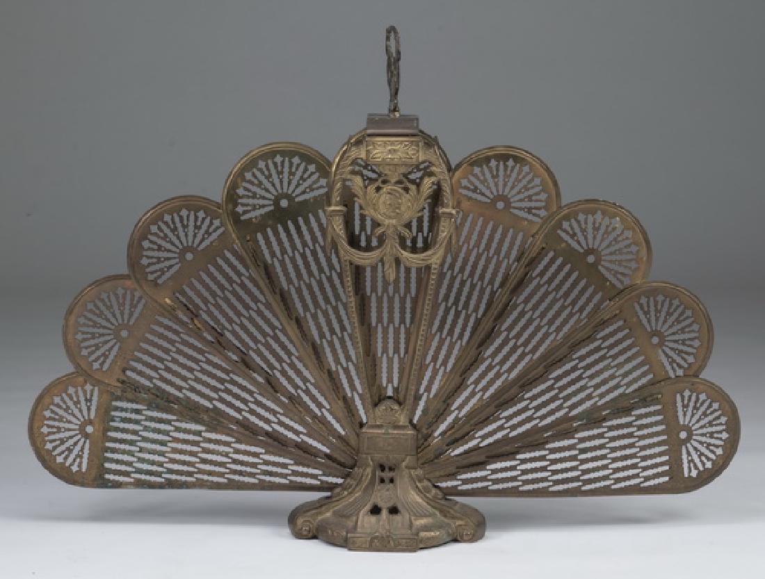 Gilt brass folding fan-shaped fireplace screen (1 of 2)