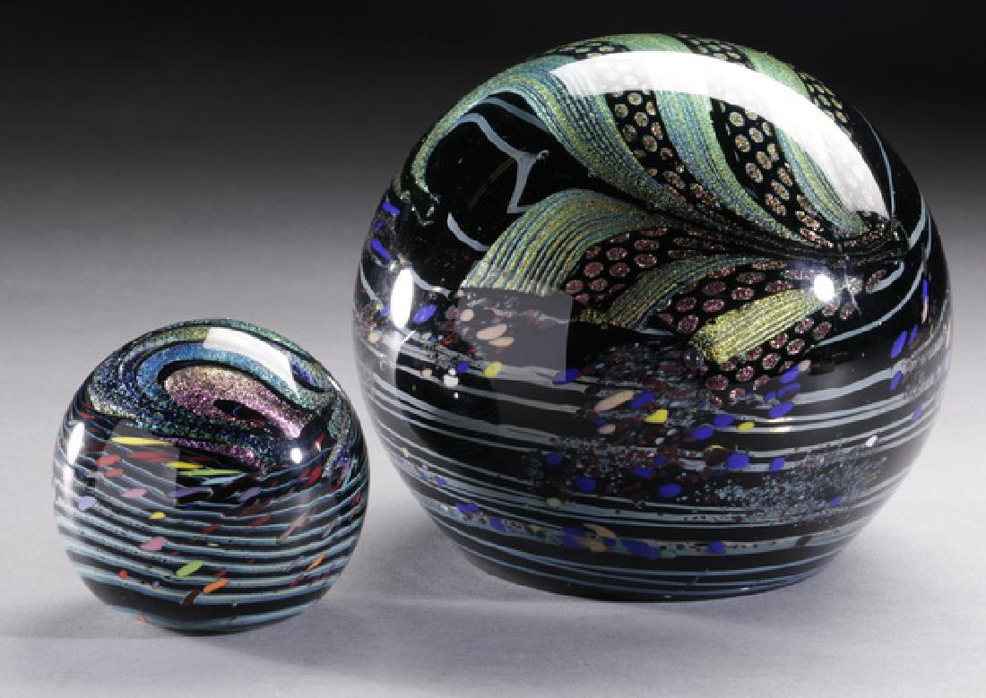 (2) Rollin Karg art glass paperweights, each signed (1 of 2)