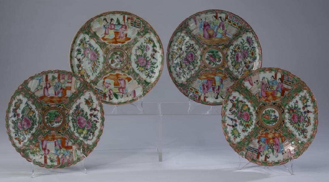 (4) 19th c. Chinese Rose Medallion cabinet plates (1 of 2)